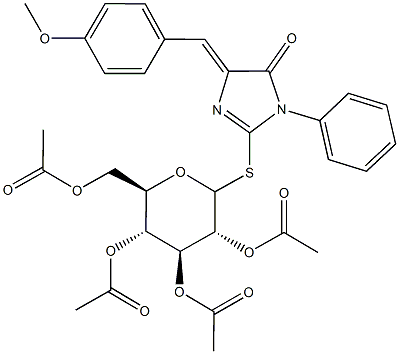 4-(4-methoxybenzylidene)-5-oxo-1-phenyl-4,5-dihydro-1H-imidazol-2-yl 2,3,4,6-tetra-O-acetyl-1-thiohexopyranoside Struktur