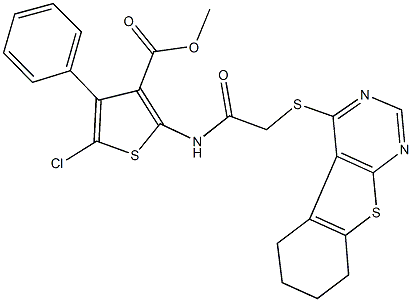 methyl 5-chloro-4-phenyl-2-{[(5,6,7,8-tetrahydro[1]benzothieno[2,3-d]pyrimidin-4-ylsulfanyl)acetyl]amino}-3-thiophenecarboxylate Struktur