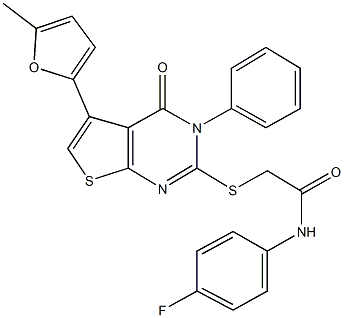 N-(4-fluorophenyl)-2-{[5-(5-methyl-2-furyl)-4-oxo-3-phenyl-3,4-dihydrothieno[2,3-d]pyrimidin-2-yl]sulfanyl}acetamide Struktur