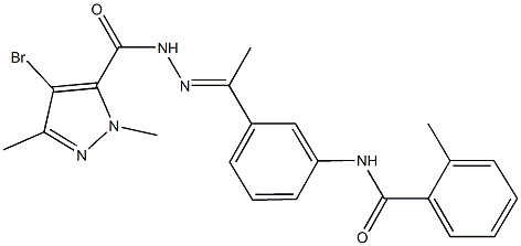 N-(3-{N-[(4-bromo-1,3-dimethyl-1H-pyrazol-5-yl)carbonyl]ethanehydrazonoyl}phenyl)-2-methylbenzamide Struktur