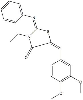 5-(3,4-dimethoxybenzylidene)-3-ethyl-2-(phenylimino)-1,3-thiazolidin-4-one Struktur