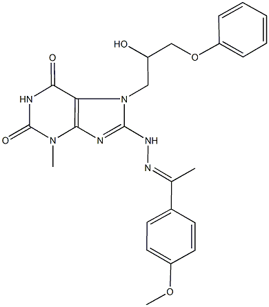 7-(2-hydroxy-3-phenoxypropyl)-8-{2-[1-(4-methoxyphenyl)ethylidene]hydrazino}-3-methyl-3,7-dihydro-1H-purine-2,6-dione Struktur