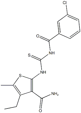 2-({[(3-chlorobenzoyl)amino]carbothioyl}amino)-4-ethyl-5-methyl-3-thiophenecarboxamide Struktur