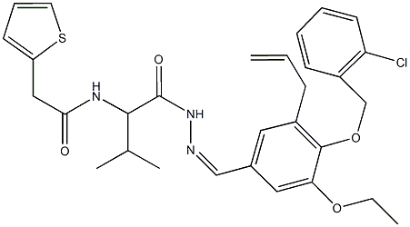 N-{1-[(2-{3-allyl-4-[(2-chlorobenzyl)oxy]-5-ethoxybenzylidene}hydrazino)carbonyl]-2-methylpropyl}-2-thien-2-ylacetamide Struktur