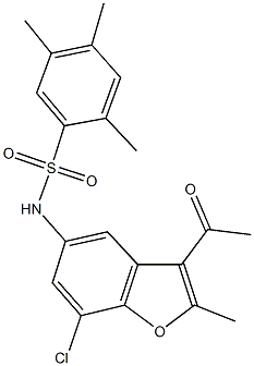 N-(3-acetyl-7-chloro-2-methyl-1-benzofuran-5-yl)-2,4,5-trimethylbenzenesulfonamide Struktur