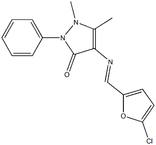 4-{[(5-chloro-2-furyl)methylene]amino}-1,5-dimethyl-2-phenyl-1,2-dihydro-3H-pyrazol-3-one Struktur