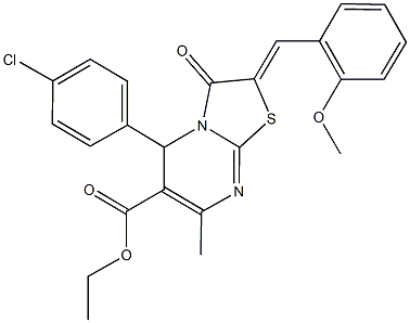 ethyl 5-(4-chlorophenyl)-2-(2-methoxybenzylidene)-7-methyl-3-oxo-2,3-dihydro-5H-[1,3]thiazolo[3,2-a]pyrimidine-6-carboxylate Struktur