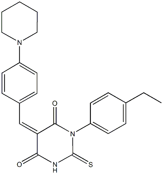 1-(4-ethylphenyl)-5-[4-(1-piperidinyl)benzylidene]-2-thioxodihydro-4,6(1H,5H)-pyrimidinedione Struktur