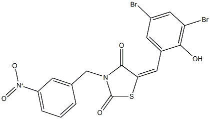 5-(3,5-dibromo-2-hydroxybenzylidene)-3-{3-nitrobenzyl}-1,3-thiazolidine-2,4-dione Struktur