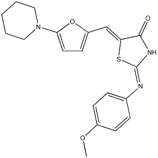 2-[(4-methoxyphenyl)imino]-5-{[5-(1-piperidinyl)-2-furyl]methylene}-1,3-thiazolidin-4-one Struktur