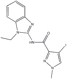 N-(1-ethyl-1H-benzimidazol-2-yl)-4-iodo-1-methyl-1H-pyrazole-3-carboxamide Struktur