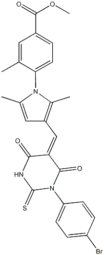 methyl 4-{3-[(1-(4-bromophenyl)-4,6-dioxo-2-thioxotetrahydro-5(2H)-pyrimidinylidene)methyl]-2,5-dimethyl-1H-pyrrol-1-yl}-3-methylbenzoate Struktur