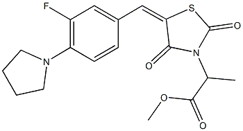 methyl 2-{5-[3-fluoro-4-(1-pyrrolidinyl)benzylidene]-2,4-dioxo-1,3-thiazolidin-3-yl}propanoate Struktur