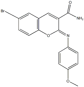 6-bromo-2-[(4-methoxyphenyl)imino]-2H-chromene-3-carboxamide Struktur