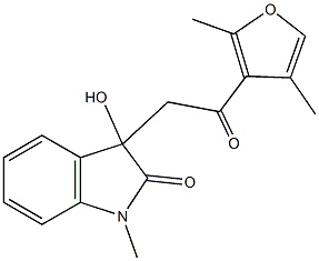 3-[2-(2,4-dimethyl-3-furyl)-2-oxoethyl]-3-hydroxy-1-methyl-1,3-dihydro-2H-indol-2-one Struktur