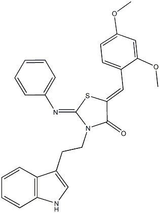 5-(2,4-dimethoxybenzylidene)-3-[2-(1H-indol-3-yl)ethyl]-2-(phenylimino)-1,3-thiazolidin-4-one Struktur