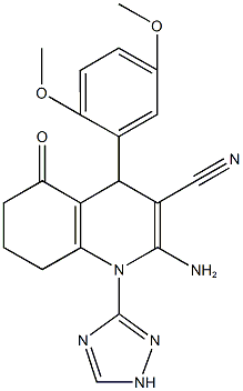 2-amino-4-(2,5-dimethoxyphenyl)-5-oxo-1-(1H-1,2,4-triazol-3-yl)-1,4,5,6,7,8-hexahydro-3-quinolinecarbonitrile Struktur