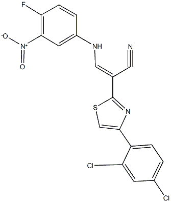 2-[4-(2,4-dichlorophenyl)-1,3-thiazol-2-yl]-3-{4-fluoro-3-nitroanilino}acrylonitrile Struktur