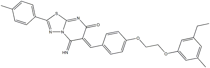 6-{4-[2-(3-ethyl-5-methylphenoxy)ethoxy]benzylidene}-5-imino-2-(4-methylphenyl)-5,6-dihydro-7H-[1,3,4]thiadiazolo[3,2-a]pyrimidin-7-one Struktur