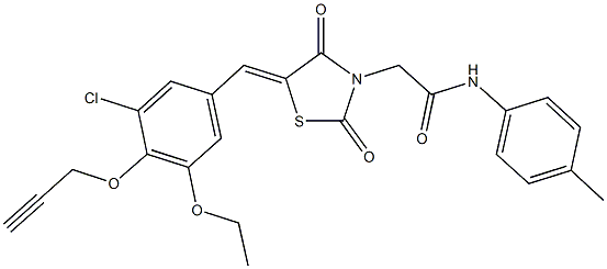 2-{5-[3-chloro-5-ethoxy-4-(2-propynyloxy)benzylidene]-2,4-dioxo-1,3-thiazolidin-3-yl}-N-(4-methylphenyl)acetamide Struktur