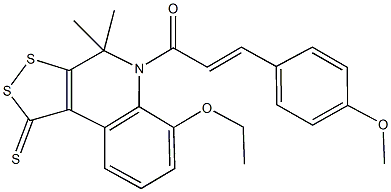 6-ethoxy-5-[3-(4-methoxyphenyl)acryloyl]-4,4-dimethyl-4,5-dihydro-1H-[1,2]dithiolo[3,4-c]quinoline-1-thione Struktur