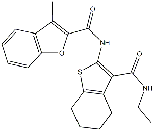 N-{3-[(ethylamino)carbonyl]-4,5,6,7-tetrahydro-1-benzothien-2-yl}-3-methyl-1-benzofuran-2-carboxamide Struktur