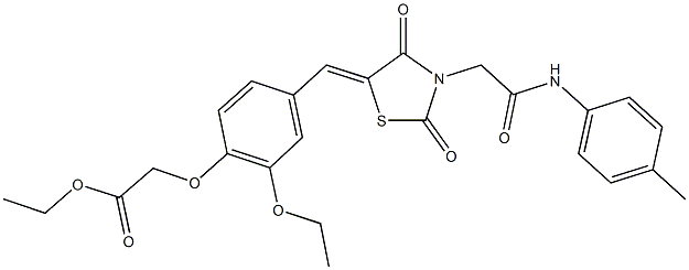 ethyl [4-({2,4-dioxo-3-[2-oxo-2-(4-toluidino)ethyl]-1,3-thiazolidin-5-ylidene}methyl)-2-ethoxyphenoxy]acetate Struktur