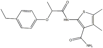 2-{[2-(4-ethylphenoxy)propanoyl]amino}-4,5-dimethyl-3-thiophenecarboxamide Struktur