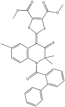 dimethyl 2-(1-([1,1'-biphenyl]-2-ylcarbonyl)-2,2,6-trimethyl-3-thioxo-2,3-dihydro-4(1H)-quinolinylidene)-1,3-dithiole-4,5-dicarboxylate Struktur