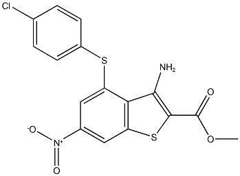 methyl 3-amino-4-[(4-chlorophenyl)sulfanyl]-6-nitro-1-benzothiophene-2-carboxylate Struktur