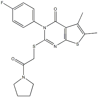 3-(4-fluorophenyl)-5,6-dimethyl-2-{[2-oxo-2-(1-pyrrolidinyl)ethyl]sulfanyl}thieno[2,3-d]pyrimidin-4(3H)-one Struktur