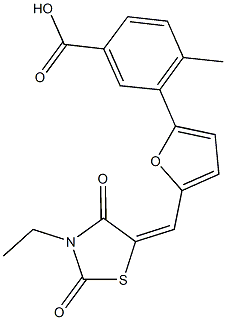 3-{5-[(3-ethyl-2,4-dioxo-1,3-thiazolidin-5-ylidene)methyl]-2-furyl}-4-methylbenzoic acid Struktur