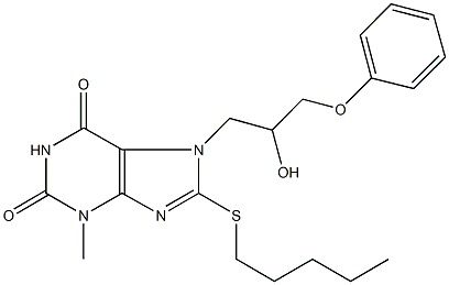 7-(2-hydroxy-3-phenoxypropyl)-3-methyl-8-(pentylsulfanyl)-3,7-dihydro-1H-purine-2,6-dione Struktur