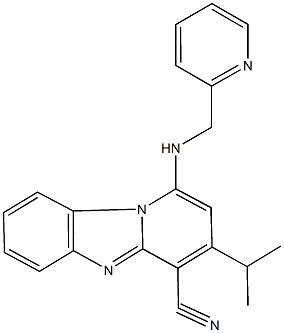 3-isopropyl-1-[(2-pyridinylmethyl)amino]pyrido[1,2-a]benzimidazole-4-carbonitrile Struktur