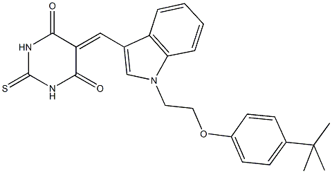 5-({1-[2-(4-tert-butylphenoxy)ethyl]-1H-indol-3-yl}methylene)-2-thioxodihydro-4,6(1H,5H)-pyrimidinedione Struktur