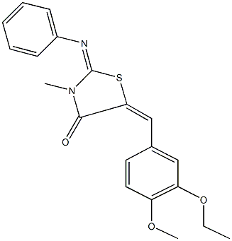 5-(3-ethoxy-4-methoxybenzylidene)-3-methyl-2-(phenylimino)-1,3-thiazolidin-4-one Struktur