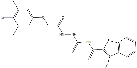 3-chloro-N-({2-[(4-chloro-3,5-dimethylphenoxy)acetyl]hydrazino}carbothioyl)-1-benzothiophene-2-carboxamide Struktur