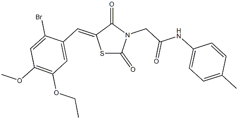 2-[5-(2-bromo-5-ethoxy-4-methoxybenzylidene)-2,4-dioxo-1,3-thiazolidin-3-yl]-N-(4-methylphenyl)acetamide Struktur