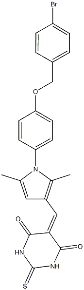 5-[(1-{4-[(4-bromobenzyl)oxy]phenyl}-2,5-dimethyl-1H-pyrrol-3-yl)methylene]-2-thioxodihydro-4,6(1H,5H)-pyrimidinedione Struktur