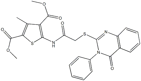 dimethyl 3-methyl-5-({[(4-oxo-3-phenyl-3,4-dihydro-2-quinazolinyl)sulfanyl]acetyl}amino)-2,4-thiophenedicarboxylate Struktur