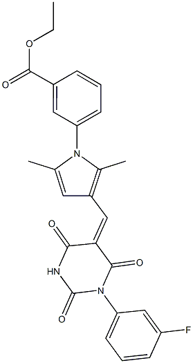 ethyl 3-{3-[(1-(3-fluorophenyl)-2,4,6-trioxotetrahydro-5(2H)-pyrimidinylidene)methyl]-2,5-dimethyl-1H-pyrrol-1-yl}benzoate Struktur