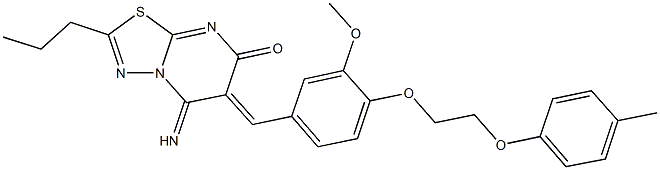 5-imino-6-{3-methoxy-4-[2-(4-methylphenoxy)ethoxy]benzylidene}-2-propyl-5,6-dihydro-7H-[1,3,4]thiadiazolo[3,2-a]pyrimidin-7-one Struktur