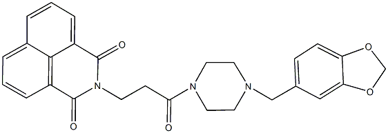 2-{3-[4-(1,3-benzodioxol-5-ylmethyl)-1-piperazinyl]-3-oxopropyl}-1H-benzo[de]isoquinoline-1,3(2H)-dione Struktur