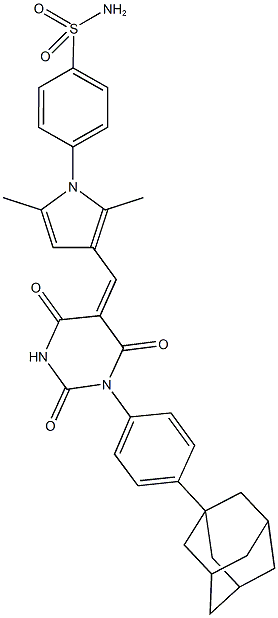 4-{3-[(1-[4-(1-adamantyl)phenyl]-2,4,6-trioxotetrahydro-5(2H)-pyrimidinylidene)methyl]-2,5-dimethyl-1H-pyrrol-1-yl}benzenesulfonamide Struktur