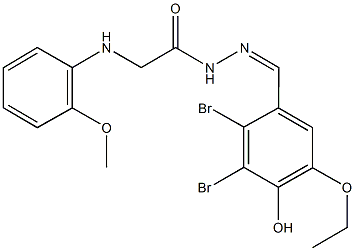 N'-(2,3-dibromo-5-ethoxy-4-hydroxybenzylidene)-2-(2-methoxyanilino)acetohydrazide Struktur