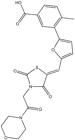 4-methyl-3-[5-({3-[2-(4-morpholinyl)-2-oxoethyl]-2,4-dioxo-1,3-thiazolidin-5-ylidene}methyl)-2-furyl]benzoic acid Struktur