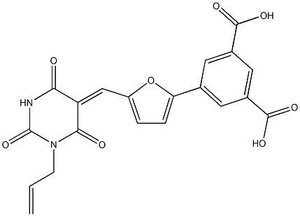 5-{5-[(1-allyl-2,4,6-trioxotetrahydro-5(2H)-pyrimidinylidene)methyl]-2-furyl}isophthalic acid Struktur