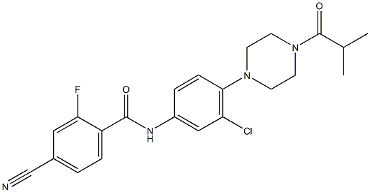 N-[3-chloro-4-(4-isobutyryl-1-piperazinyl)phenyl]-4-cyano-2-fluorobenzamide Struktur