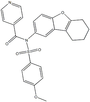 N-isonicotinoyl-4-methoxy-N-(6,7,8,9-tetrahydrodibenzo[b,d]furan-2-yl)benzenesulfonamide Struktur