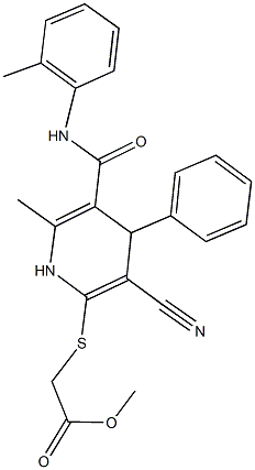 methyl {[3-cyano-6-methyl-4-phenyl-5-(2-toluidinocarbonyl)-1,4-dihydro-2-pyridinyl]sulfanyl}acetate Struktur